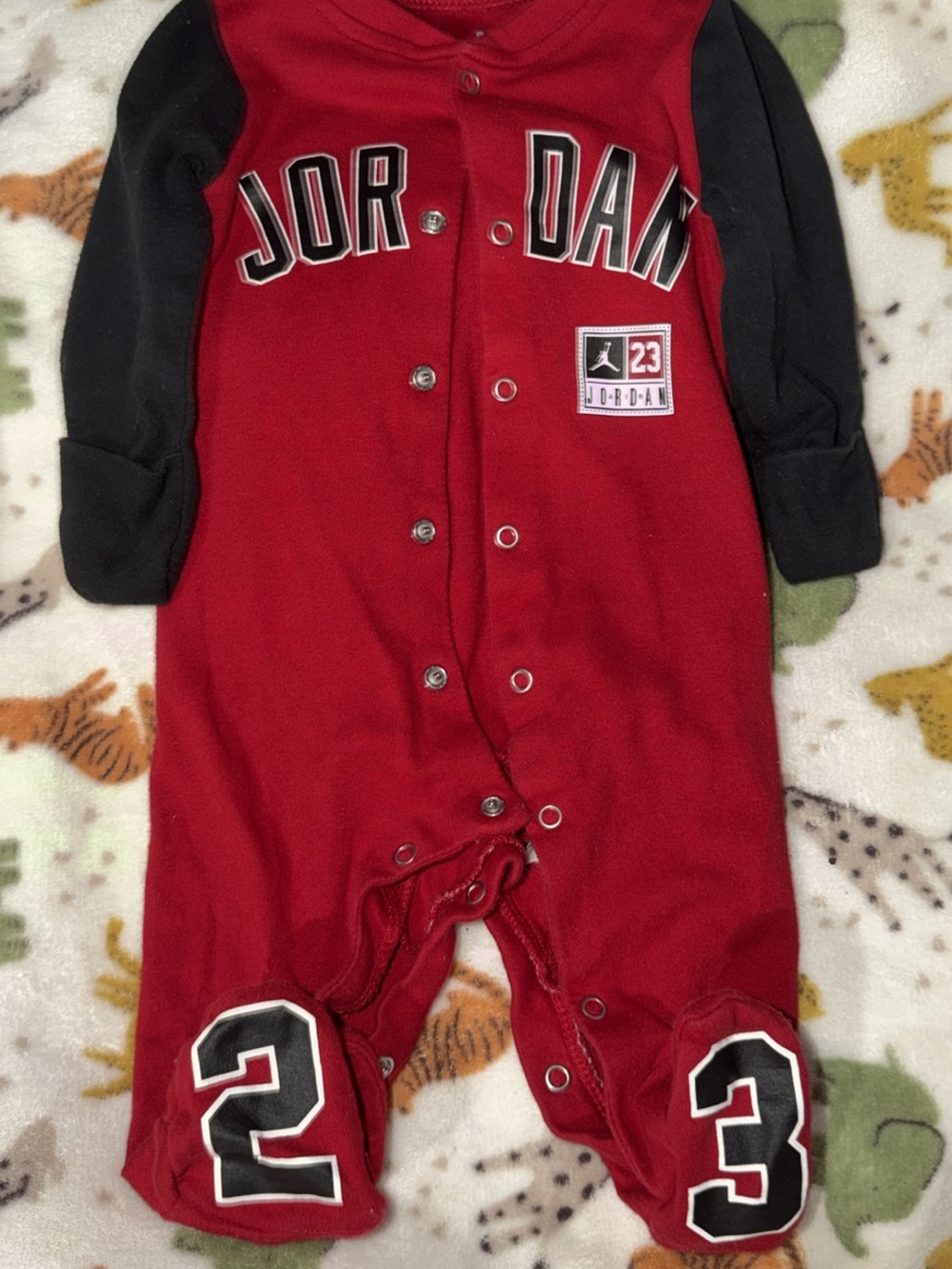 Jordan Baby Boy Red & Black Footed Sleeper – Size 3M